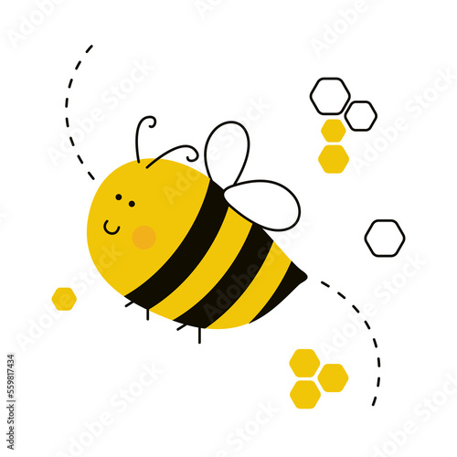 Funny bee cartoon character isolated on white background.
Vector illustration