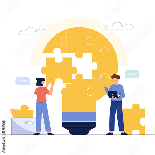 Idea concept to connect the jigsaw into the shape of a light bulb.