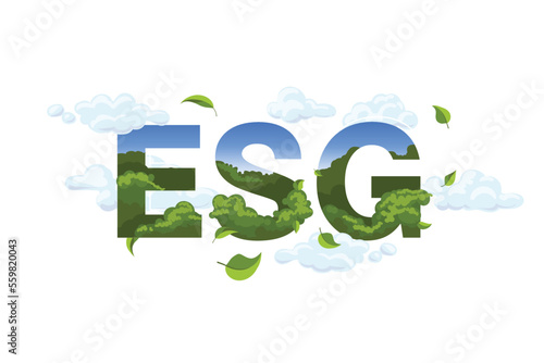 ESG isolated on white background Doodle sign. Environmental Social Governance illustration. Problem solving method: Sustainable growth, solving environmental, social and management.