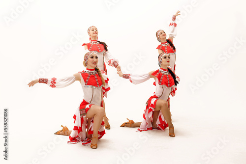 The group is a girl dancer in a Chuvash outfit