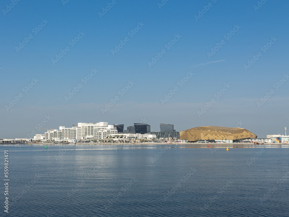 A view of Yas Bay Waterfront and Etihad Arena on Yas Island, Abu Dhabi