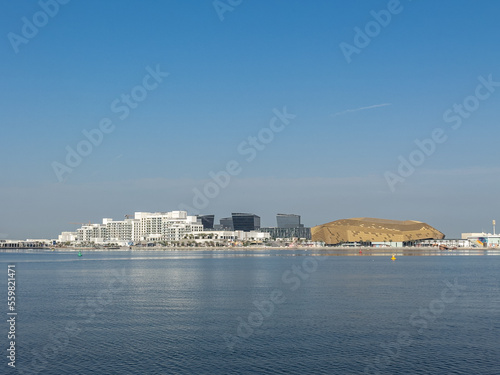 A view of Yas Bay Waterfront and Etihad Arena on Yas Island, Abu Dhabi