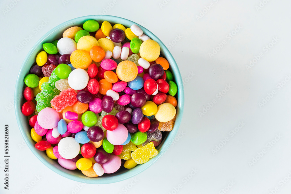 candies in the bowl, colorful candies background