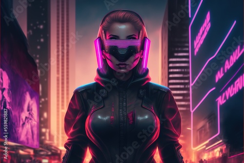 Cyberpunk girl in a mask with a hood