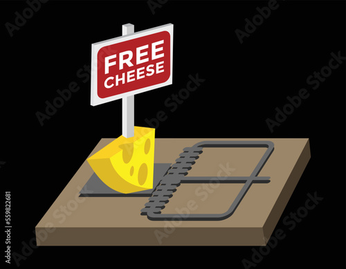 free cheese, mouse trap, vector illustration 
