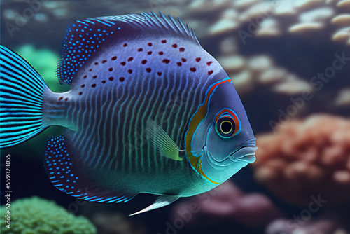Beautiful freshwater Blue Discus fish, Generative AI