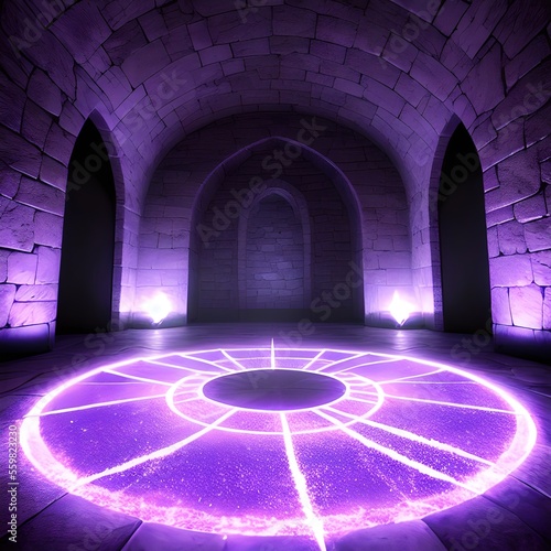 Papier peint There is a room made of stone, and white purple flames on a shining magic circle