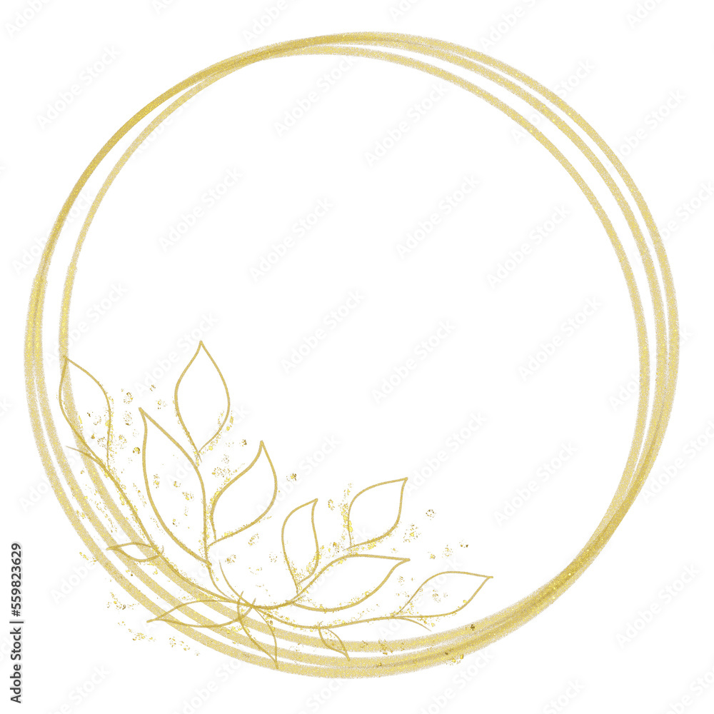 Gold Floral Rounded Frame Wreath Holiday Bokeh Background, Wedding Invitation Template