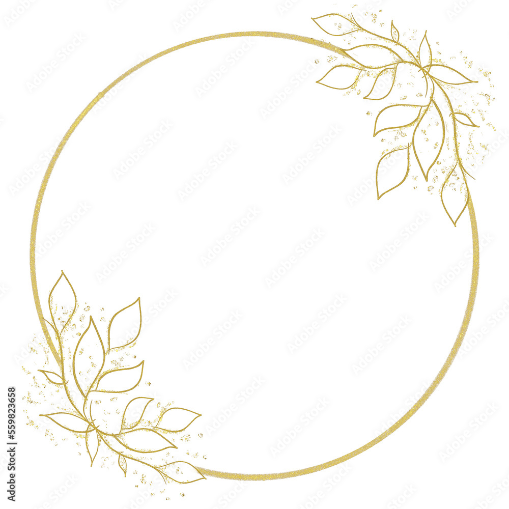 Gold Floral Rounded Frame Wreath Holiday Bokeh Background, Wedding Invitation Template