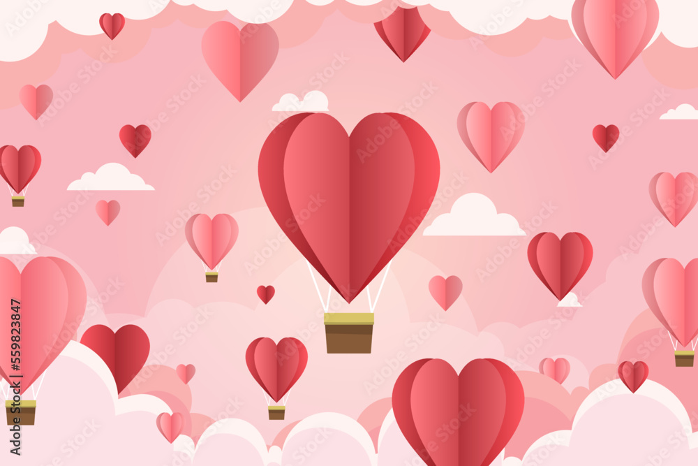 valentine day background with heart shape balloon and cloud in pink background for Wallpapers, flyers, invitations, posters, flyers, banners. vector illustrations EPS10