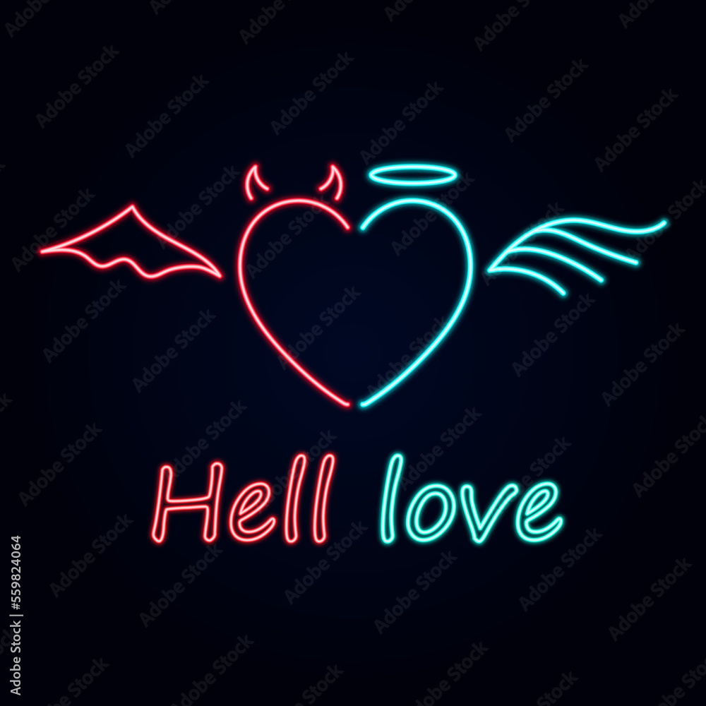 vector illustration on the theme of valentine s day. Neon effect on a dark background.