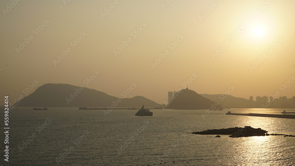 Coastline blurred with severe fine dust