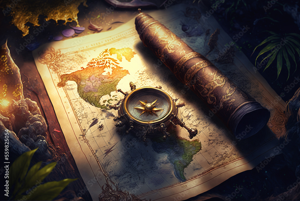 compass and treasure map