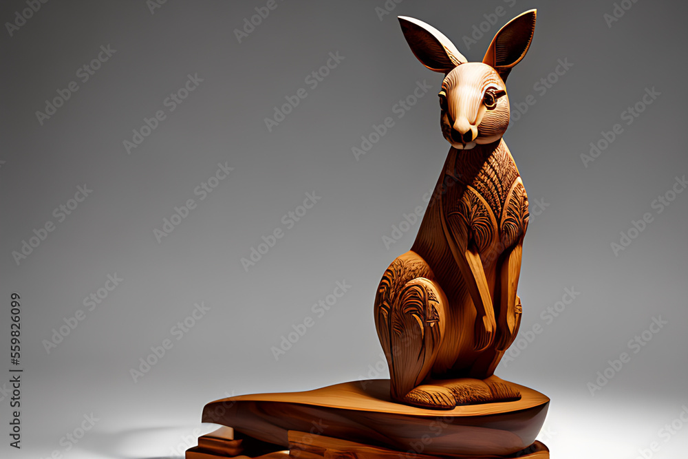 vintage wood carving of a kangeroo