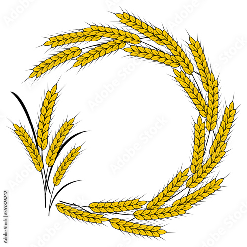 Round Spikelet frame with space for text isolated on white background. Vector illustration