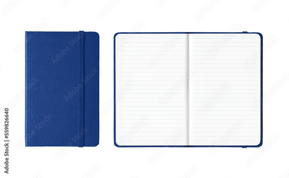 Marine blue closed and open lined notebooks isolated on transparent background Marine blue closed and open lined notebooks isolated on transparent background