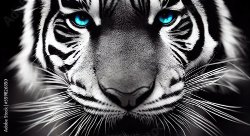 Black and white tiger with blue eyes - Generative AI