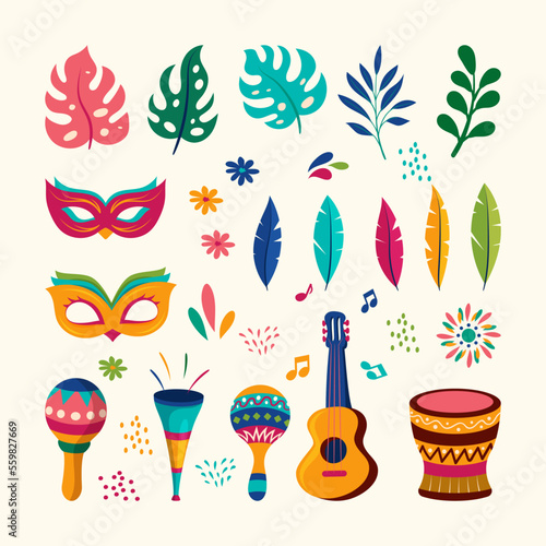 Brazil carnival celebration elements collection design with simple colorful flat design