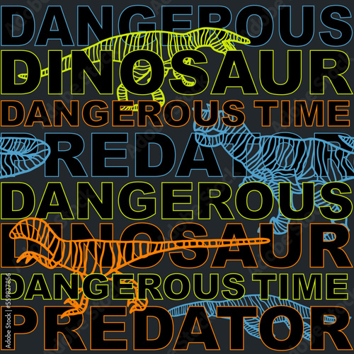 Seamless pattern with letters and abstract dinosaurs. Background for textile, fabric, stationery, clothes, pajamas and other designs.