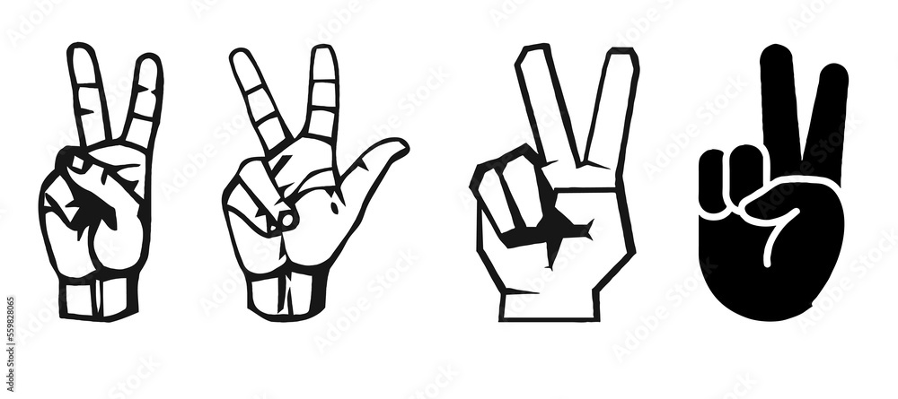 Peace gesture. The hand shows two fingers raised up. Peace gesture. The hand shows two fingers raised up.