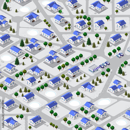 A glance at the isometric 3D illustration view of a cottage townhouse bungalow