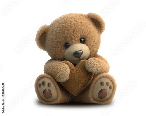 Fototapeta Cute teddy bear holding a heart, PNG transparency included, AI generated