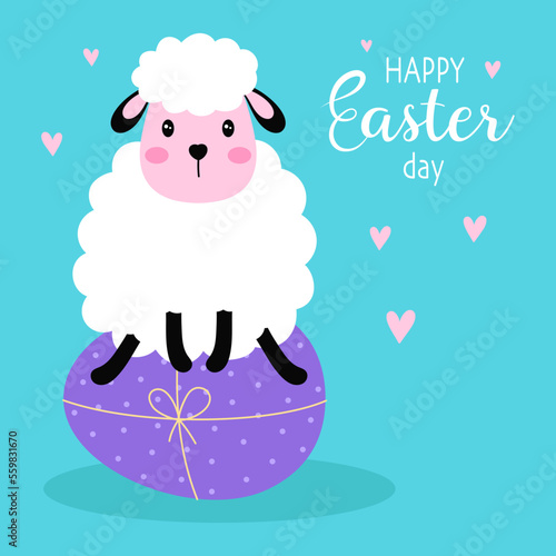 happy easter greeting card with cute sheep