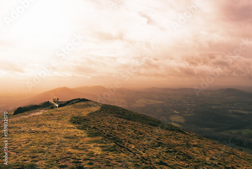 The Malvern Hills looking towards   the Summer Hill summit late in the afternoon.