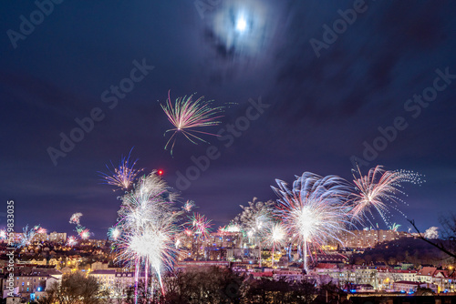 Canvas Print Sylwester, fajerwerki, Nowy Rok, miasto nocą, noc