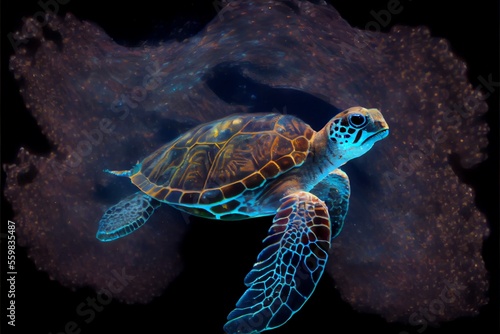 Underwater sea turtle strange marine animal underwater turtle. Generative AI © Pixel Matrix