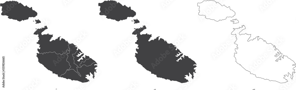 set of 3 maps of Malta - vector illustrations