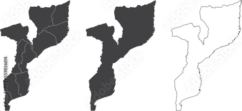 Fotografie set of 3 maps of Mozambique - vector illustrations
