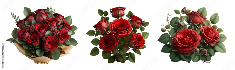 Obraz premium Roses Valentine's Day bouquet or arrangement isolated on transparent background