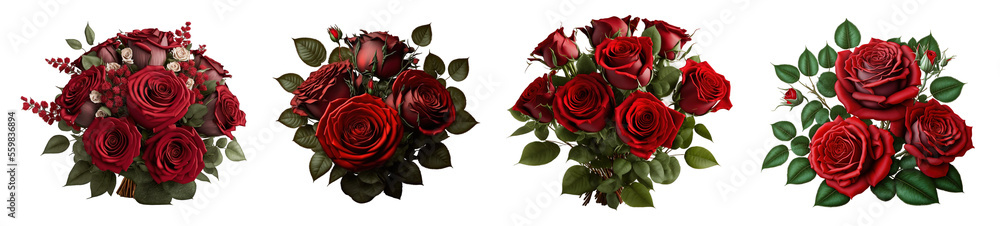 Fototapeta premium Roses Valentine's Day bouquet or arrangement isolated on transparent background