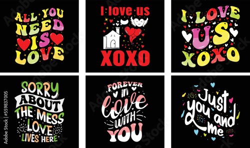 Valentine s day T-shirt Design Bundle. Valentine s day Vector Graphics. Valentine s day Typography t-shirt design