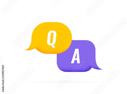 Questions and answers label. 3d messages bubbles with questions and answers text. Logo design. Vector illustration