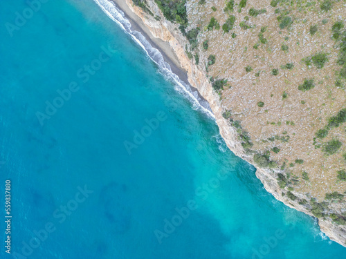 Superb photo from above of the coast of Palinuro. Sea along the coast of Campania (southern Italy) clear, clean with sandy and isolated beaches, and cliffs overlooking the sea.