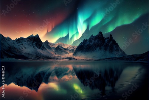 Northern Lights in the sky. Generative AI © Pixel Matrix