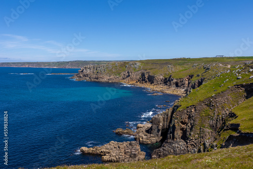 view of the coast of the sea, view of the coast of the atlantic ocean, cliff, waves , rocky 
