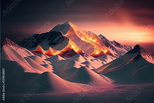 stunning arctic light photography of snow-capped mountains Generative AI