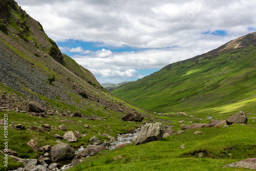landscape in the mountains, green, rocks