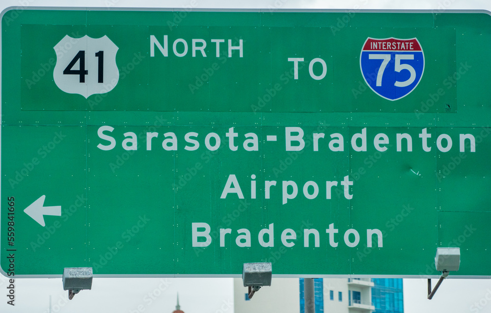 Traffic sign along Florida I-75 Interstate to Sarasota