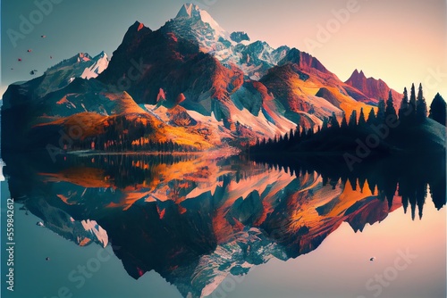 Beautiful mountain and lake. Generative AI