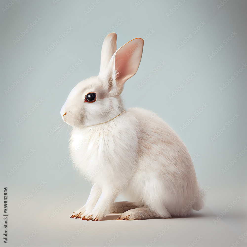 Isolated white rabbit. Generative AI. Isolated white rabbit. Generative AI.