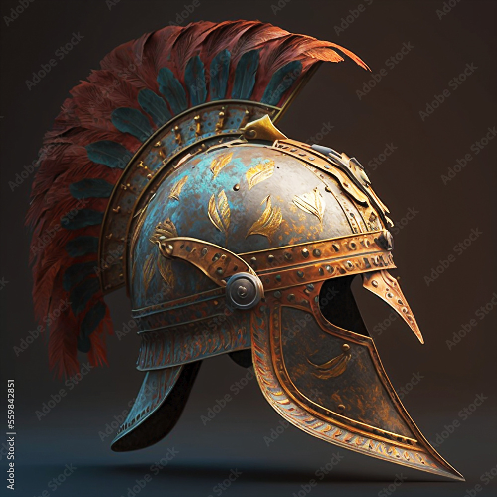 Naklejka premium traditional roman helmet with sword and shield