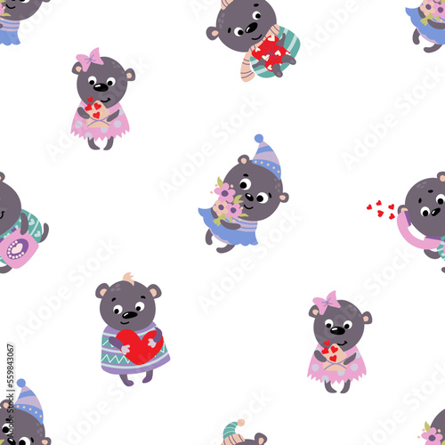 Seamless pattern with Valentine bears. Design for fabric  textile  wallpaper  packaging  wrapping paper. 