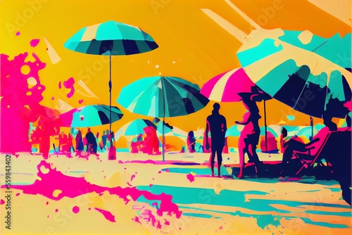 Abstract art. Colorful painting art of a beach life scene. Background illustration. Generative AI. © Pixel Matrix