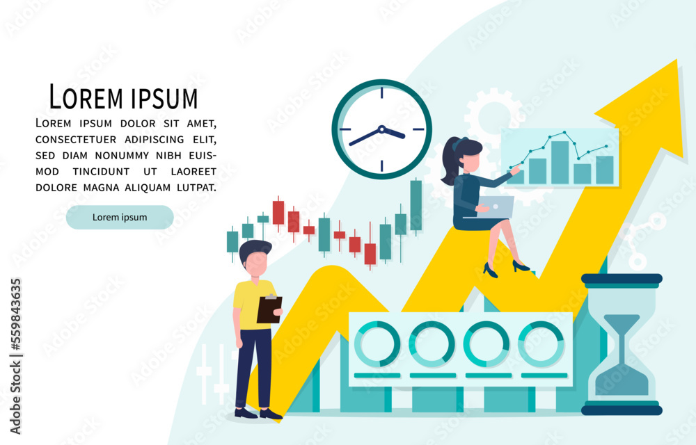 Business idea. Teamwork concept working together. Investment graph report analyzed by a professional team. Vector illustration Eps 10.