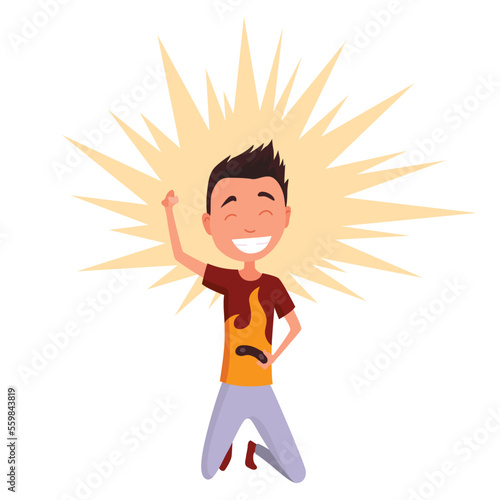 Video gaming kids. Boy playing games on joystick on game console. Kid video game addiction. Joyful teenager. Vector illustration of flat design