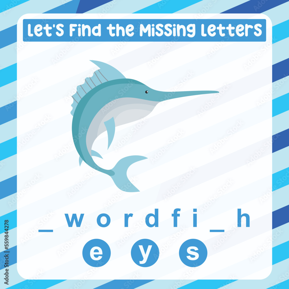 Missing letter worksheet. Complete the letters for sea animal name in ...
